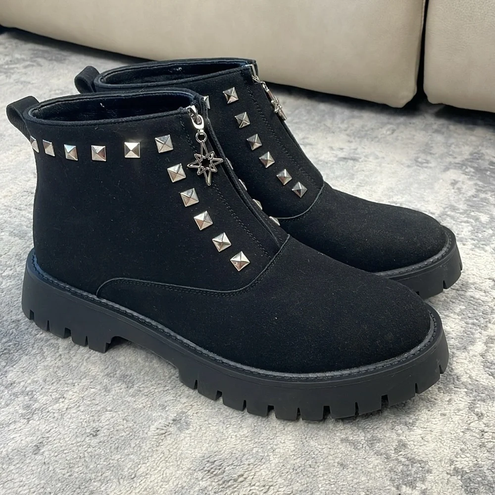 New Hidden Gems Rockstud Riot Combat Ankle Boots Black Goth Emo Sz 13